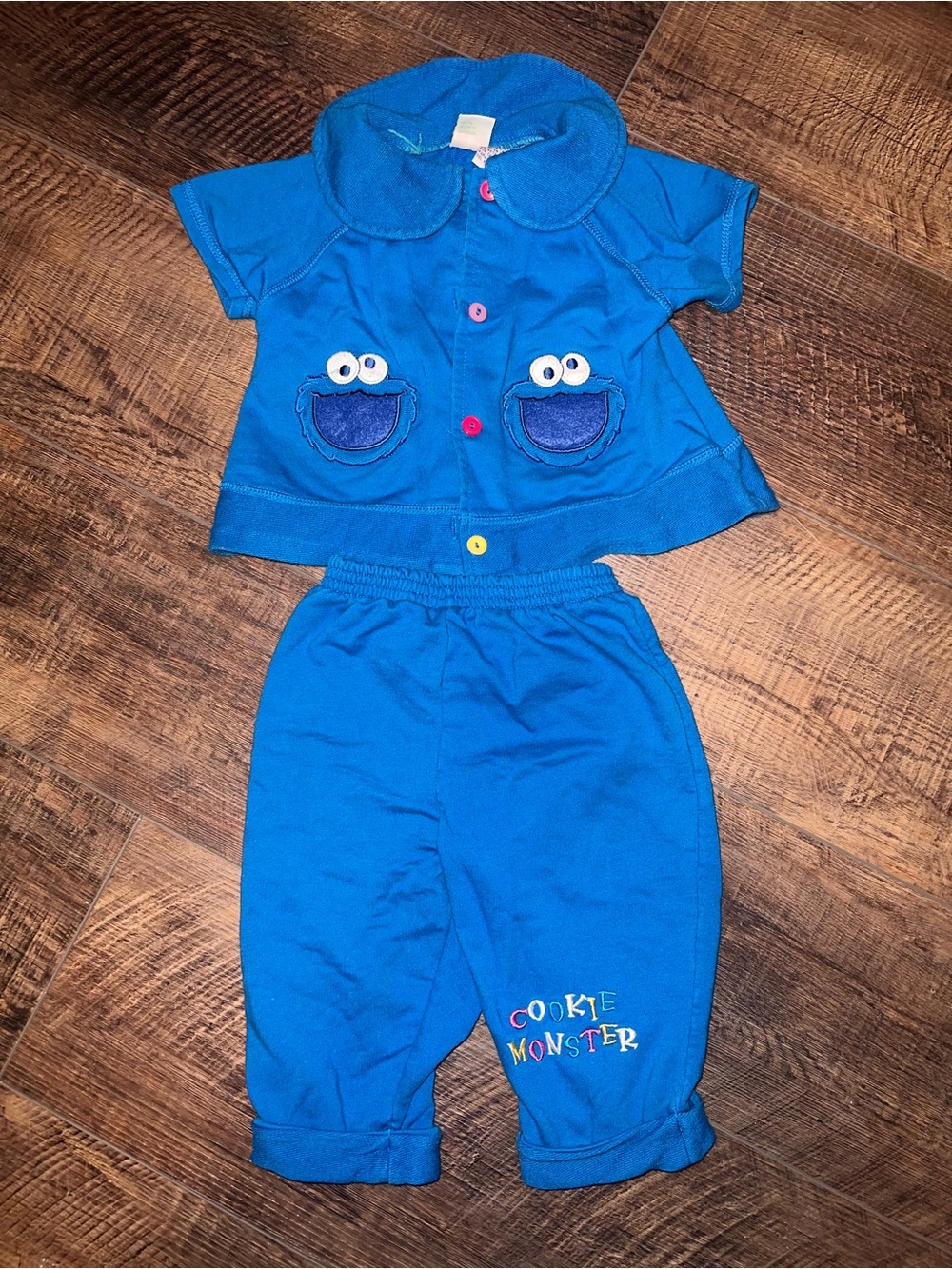 Vintage Sesame Street Cookie Monster Royal Blue Short Sleeve Set